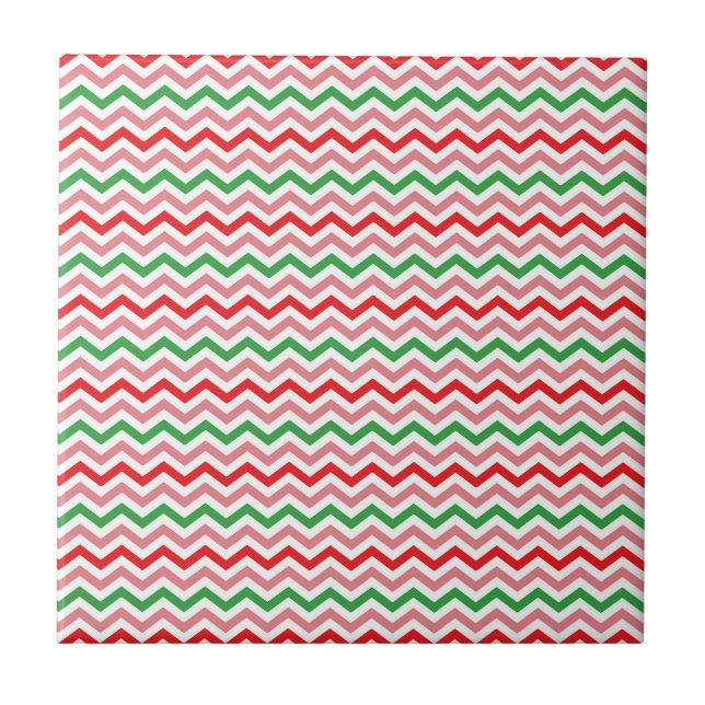 Watermelon Summer Zigzag Stripes Pattern-56209 Ceramic Tile (Front)
