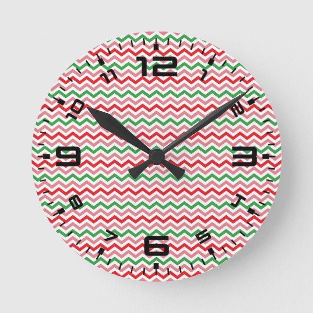Watermelon Summer Zigzag Stripes Pattern-56209 Round Clock (Front)