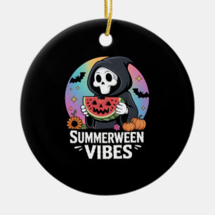 Watermelon Summerween Skeleton Vibes Ceramic Ornament