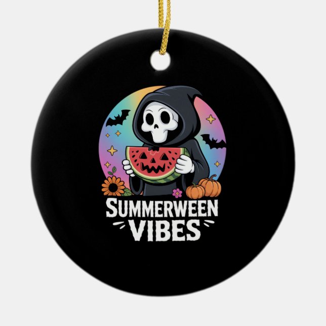 Watermelon Summerween Skeleton Vibes Ceramic Ornament (Front)