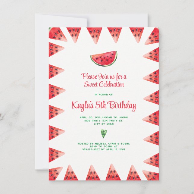 Watermelon Sweet Celebration Birthday Invitations (Front)