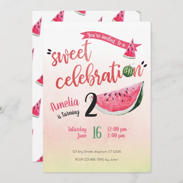 Watermelon Sweet Celebration Birthday Invite (Front/Back)