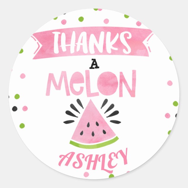 Watermelon Thank a Melon Birthday Party Stickers (Front)