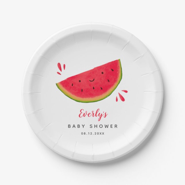Watermelon Theme Baby Shower Paper Plate (Front)