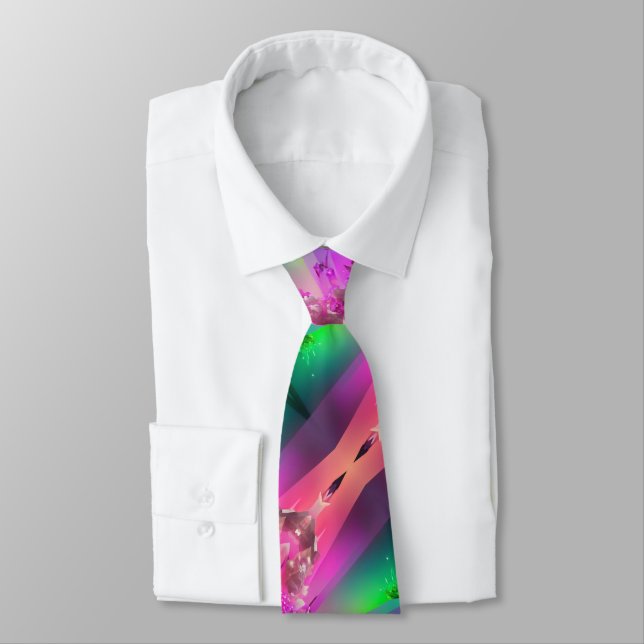 Watermelon Tourmaline Neon Green Hot Pink Abstract Tie (Tied)