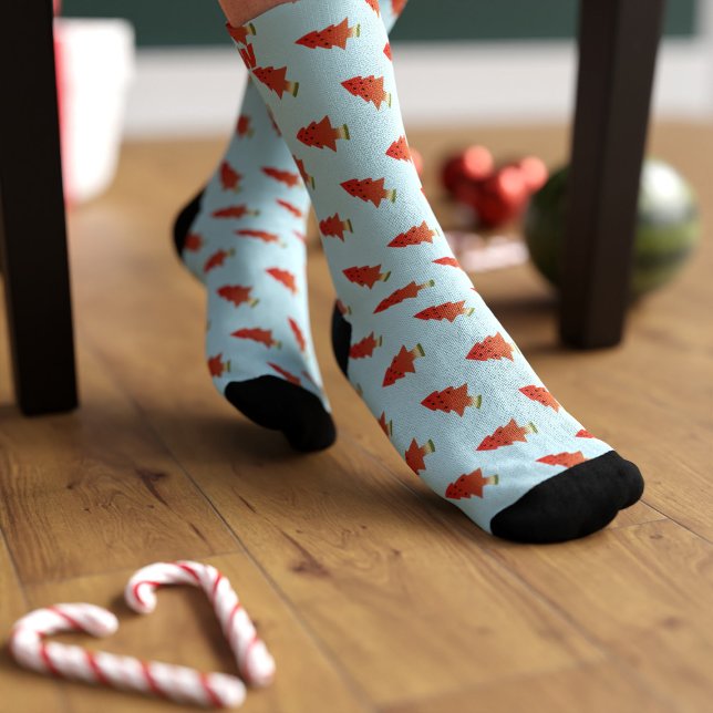 Watermelon Tree Pattern Cute Monogrammed Socks (Fun watermelon christmas tree pattern socks because why not. Just add your initial)