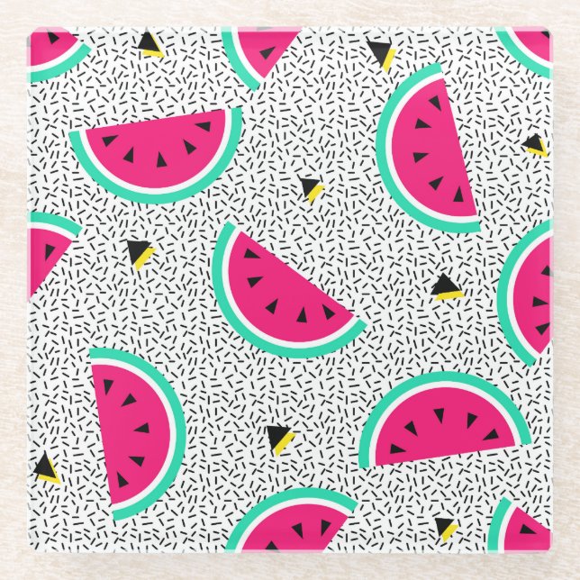 Watermelon triangles: retro summer texture. glass coaster (Front)