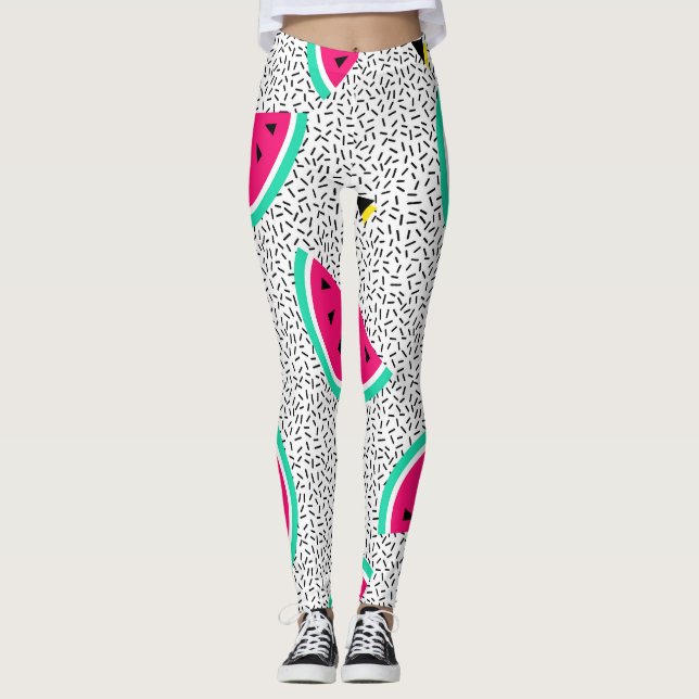 Watermelon triangles: retro summer texture. leggings (Front)