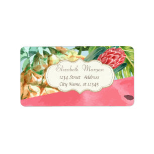 Watermelon,Tropical Palm Leaves  Label