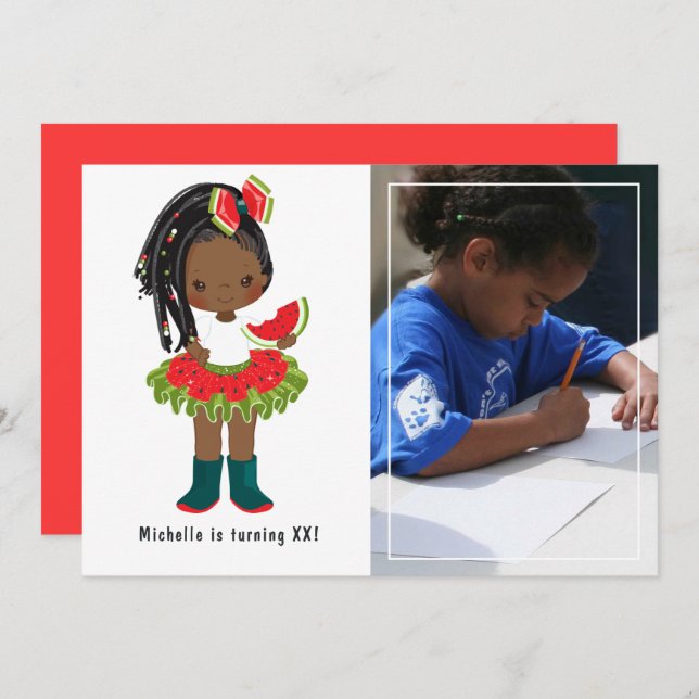 Watermelon Tutu American Black Girl Birthday Party Invitation (Front/Back)