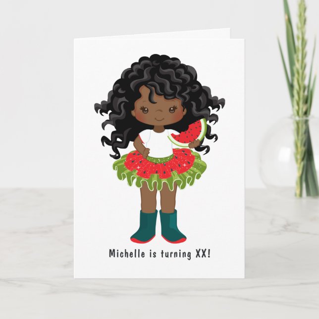 Watermelon Tutu American Black Girl Birthday Party Invitation (Front)