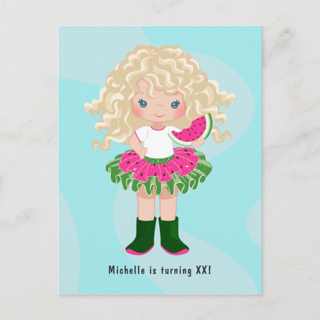 Watermelon Tutu American Blonde Girl Birthday Postcard (Front)