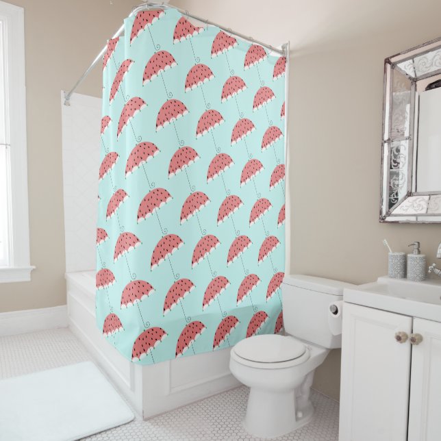 Watermelon Umbrella Pattern Shower Curtain (In Situ)
