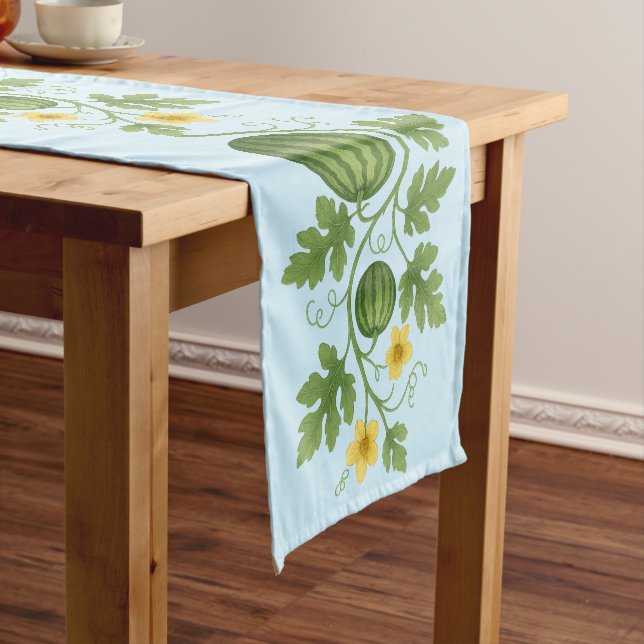 Watermelon Vine With Flowers Frieze Short Table Runner (In Situ)