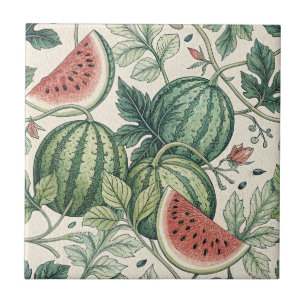 Watermelon vintage botanicals seamless pattern ceramic tile