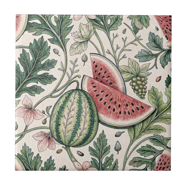 Watermelon vintage elegant seamless pattern ceramic tile (Front)