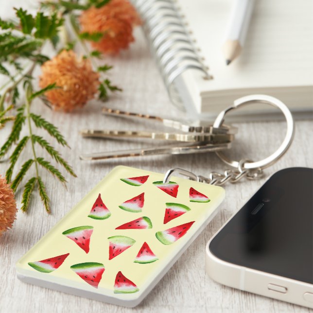 Watermelon watercolor cute fruit key ring (Front Right)