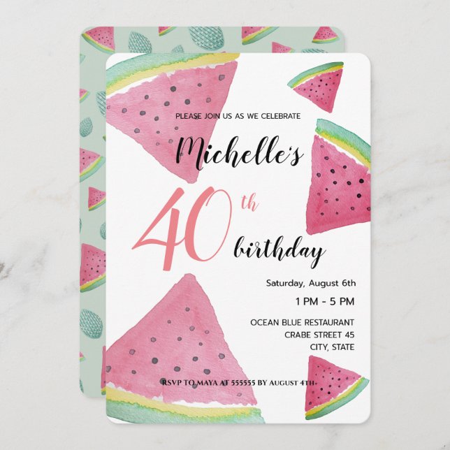 Watermelon Watercolor Hand-painted Invitation (Front/Back)