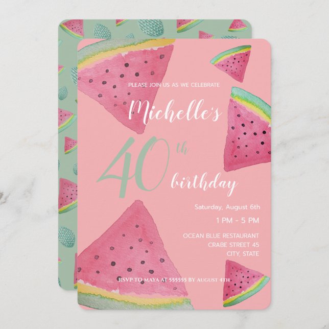 Watermelon Watercolor Hand-painted Invitation (Front/Back)