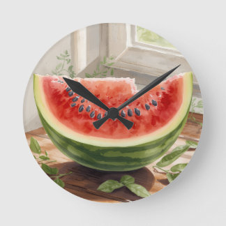 Watermelon Watercolor Round Clock