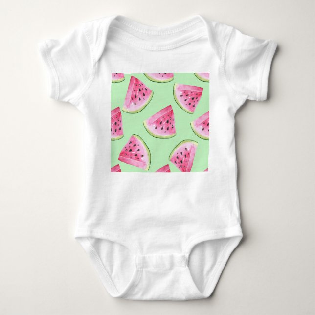 Watermelon watercolor, seamless summer pattern. baby bodysuit (Front)