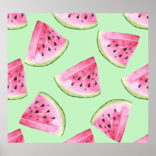 Watermelon watercolor, seamless summer pattern. poster