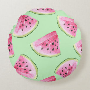 Watermelon watercolor, seamless summer pattern. round cushion