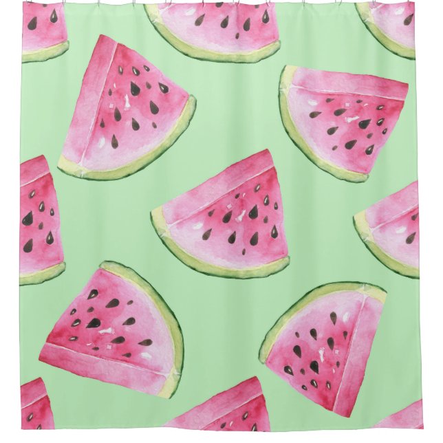 Watermelon watercolor, seamless summer pattern. shower curtain (Front)