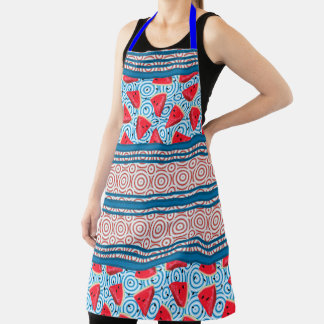 Watermelon Watercolor Stripes and Circles Apron