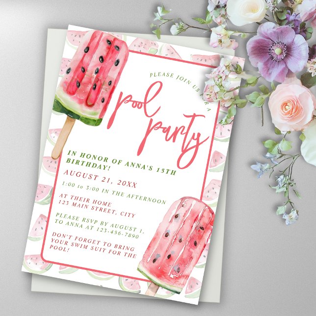 Watermelon Watercolor Summer Pool Party  Invitation (Creator Uploaded)