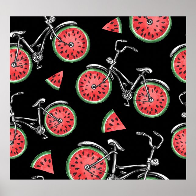 Watermelon wheel bicycles, summer pattern. poster (Front)