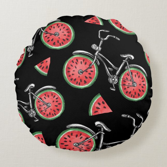 Watermelon wheel bicycles, summer pattern. round cushion (Front)