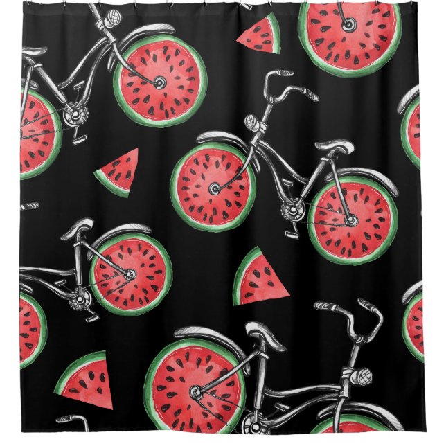 Watermelon wheel bicycles, summer pattern. shower curtain (Front)