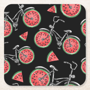 Watermelon wheel bicycles, summer pattern. square paper coaster