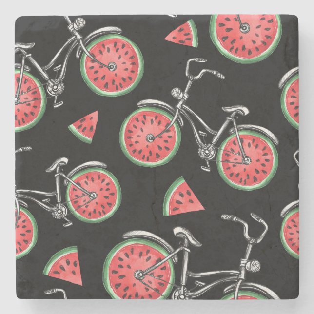 Watermelon wheel bicycles, summer pattern. stone coaster (Front)