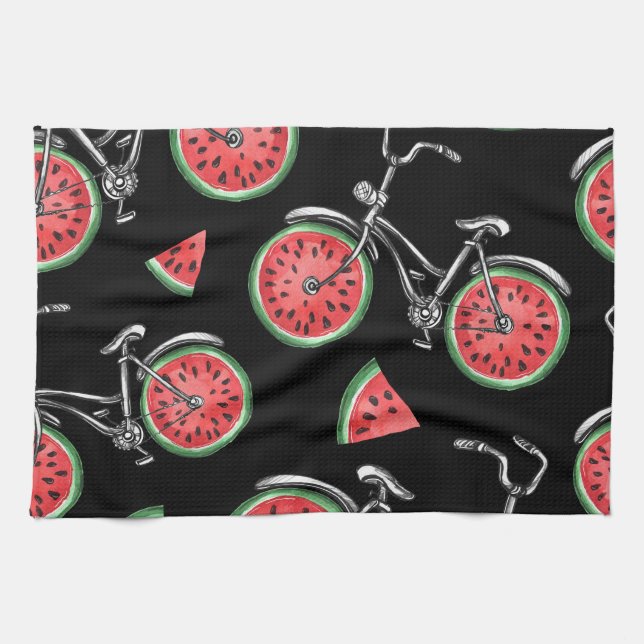 Watermelon wheel bicycles, summer pattern. tea towel (Horizontal)