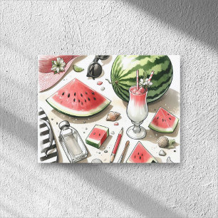 Watermelon White Minimalist Beach Tropical Summer Holiday Postcard