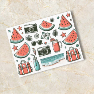 Watermelon White Minimalist Beach Tropical Summer  Holiday Postcard