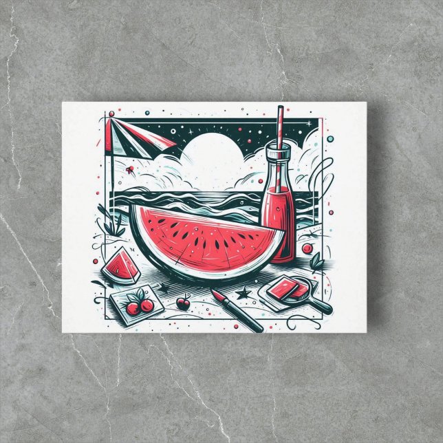 Watermelon White Minimalist Beach Tropical Summer  Holiday Postcard (Creator Uploaded)