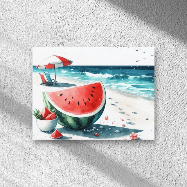 Watermelon White Minimalist Beach Tropical Summer  Holiday Postcard (Creator Uploaded)