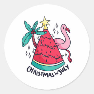 Watermelon With Xmas Lights For Christmas In July  Classic Round Sticker