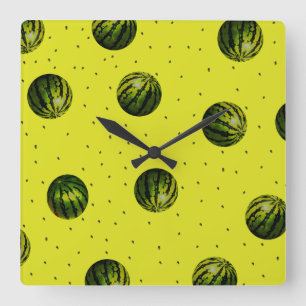 watermelon yellow with seeds square wall clock