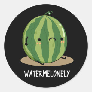 Watermelonely Funny Watermelon Fruit Pun Dark BG Classic Round Sticker