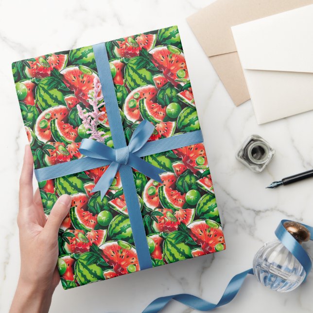 Watermelons, lime, watermelon leaves, small lime f wrapping paper (Gifting)