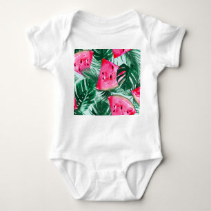 Watermelons, palm leaves: tropical seamless patter baby bodysuit