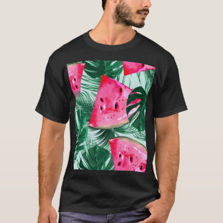 Watermelons, palm leaves: tropical seamless patter T-Shirt