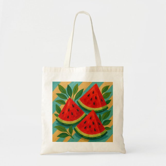 Watermelons with Aqua and Sand Stripes Tote Bag (Front)