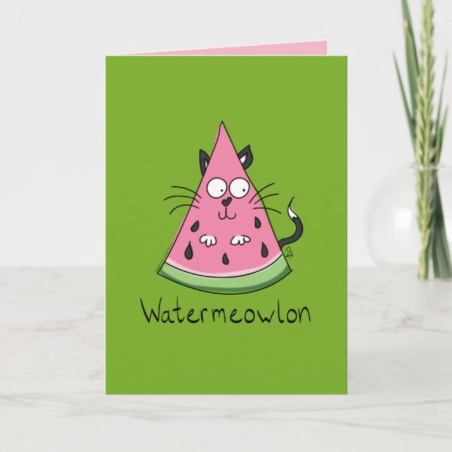 Watermeowlon Watermelon Cat Funny Greeting Card (Front)