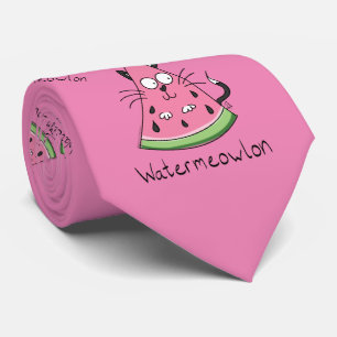Watermeowlon Watermelon Cat Funny Men's Tie