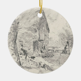 Watermill at Newbury (pencil) Ceramic Ornament